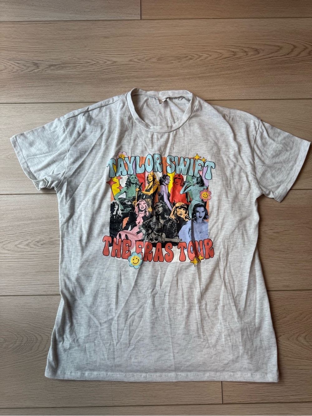 Taylor Swift Multicolor Retro Graphic The Eras Tour Tee - Light Gray Small